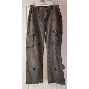 Hot Topic Gray Denim Star Cargo Wide Leg Denim Jeans Womens Juniors Size 11